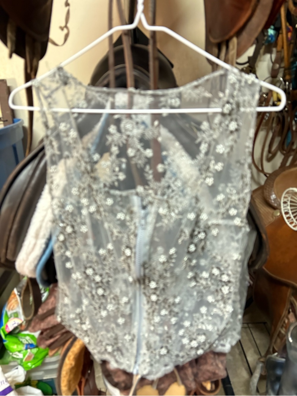 Beaded Sheer Embellished Vest - Silver Gray